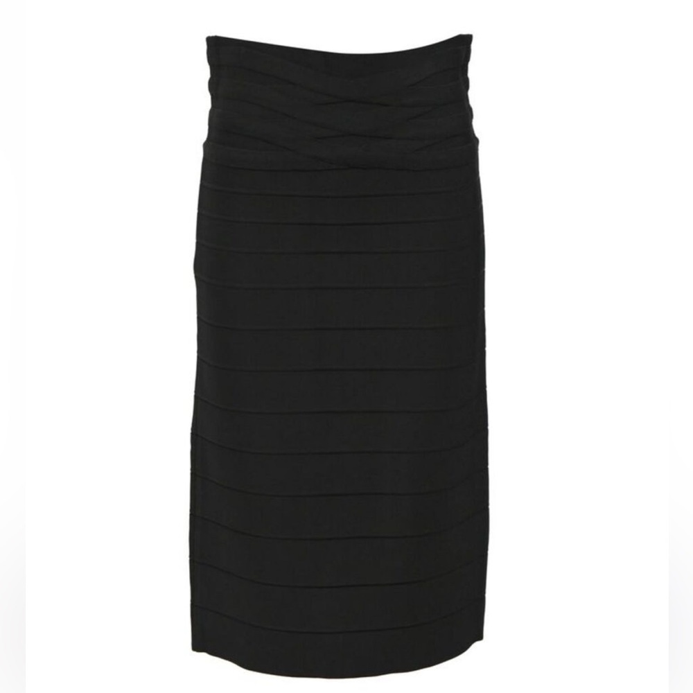 Herve Leger High Waist Black Criss Cross Pencil Skirt Bandage